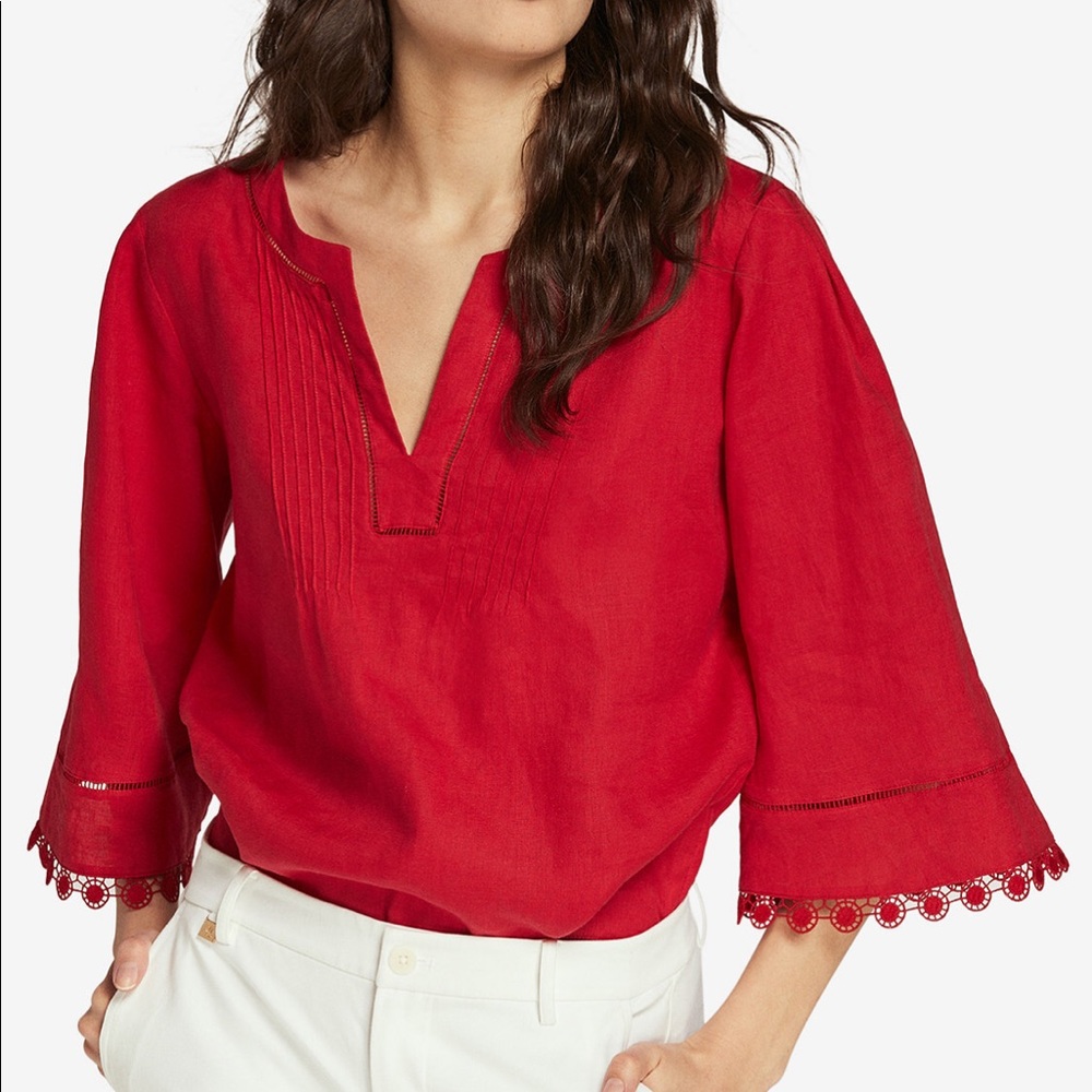 NEW Ralph Lauren Lace Trim Linen Top